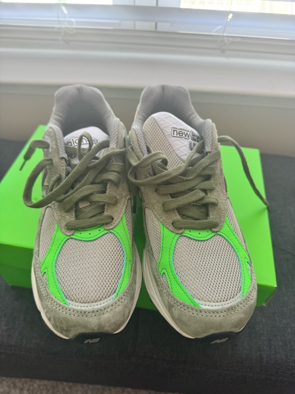 New Balance Kids Olive Green & Neon Green Running Sneakers